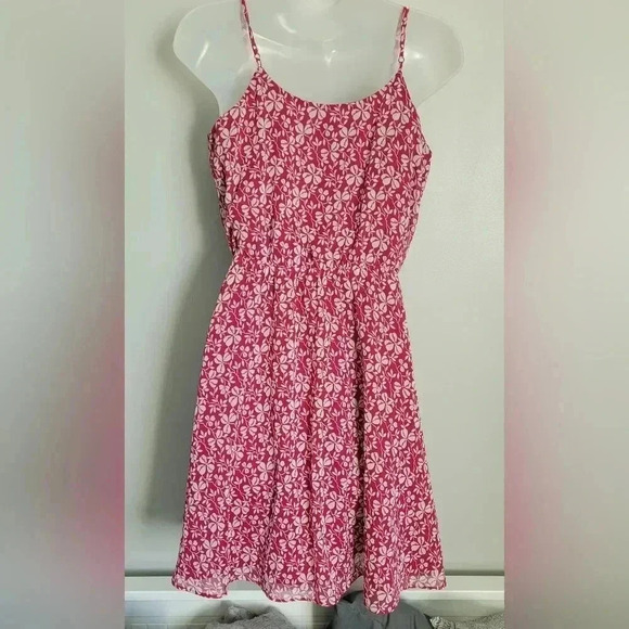 Ann Taylor Loft Floral Dress Dark Pink/White Cinched Waist Lined Women's Size Sm - Picture 3 of 8